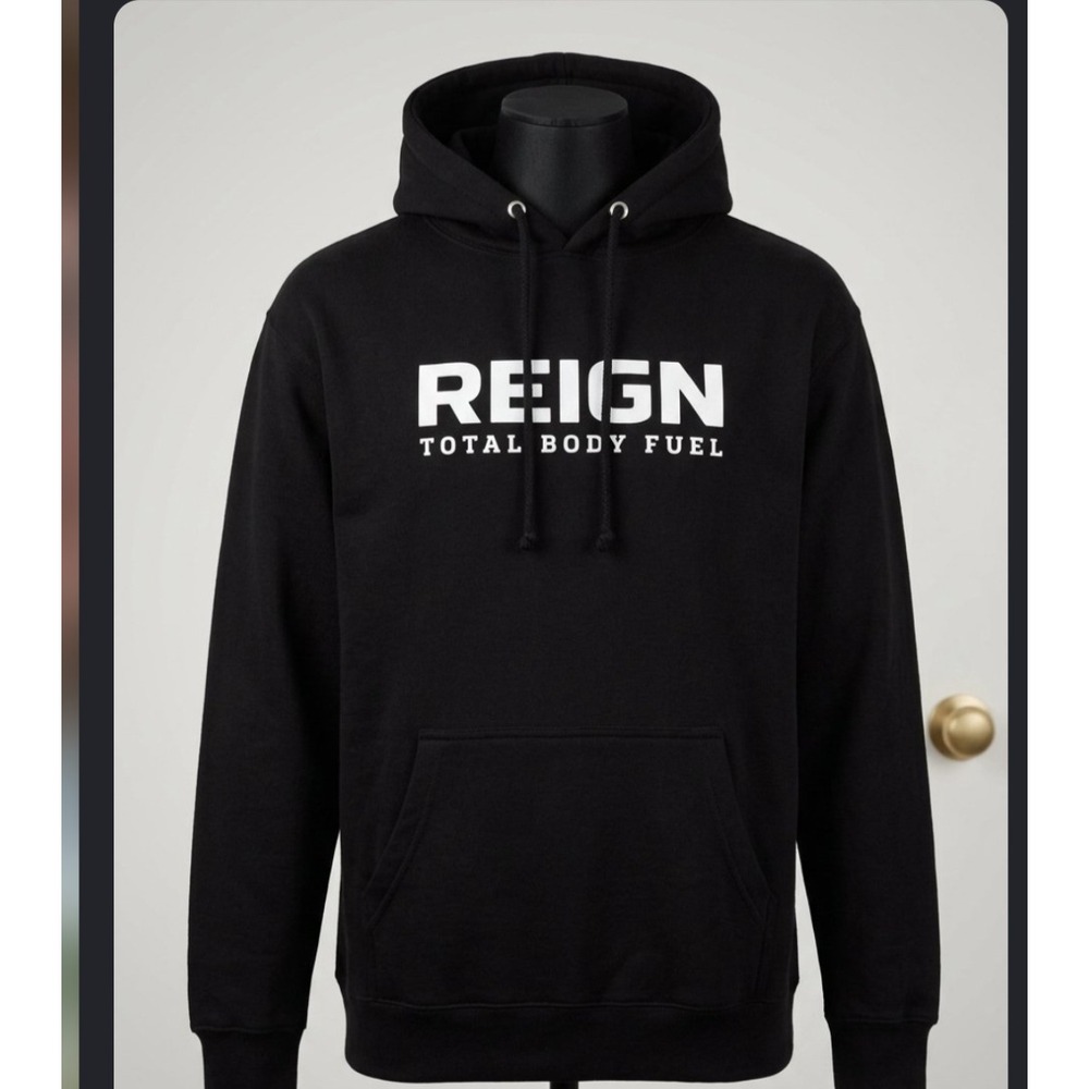 Reign Total Body Fuel Mens XL Black Graphic Hoodie Sweatshirt Gym Fitness